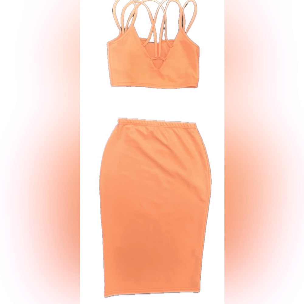 Peach 2-piece. Set. Worn one time. Size 8.